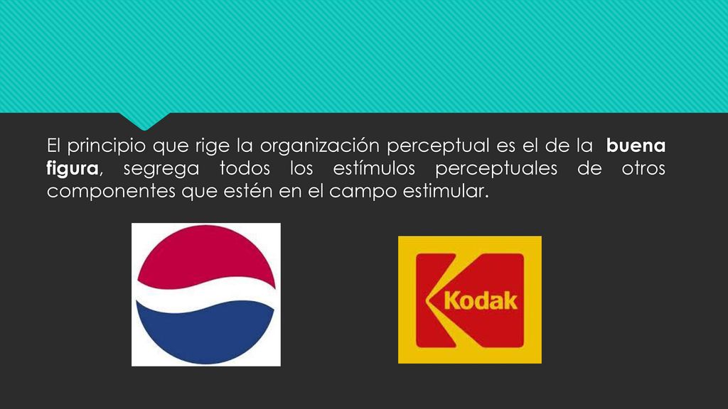 El principio que rige la organización perceptual es el de la buena figura, segrega todos los estímulos perceptuales de otros componentes que estén en el campo estimular.