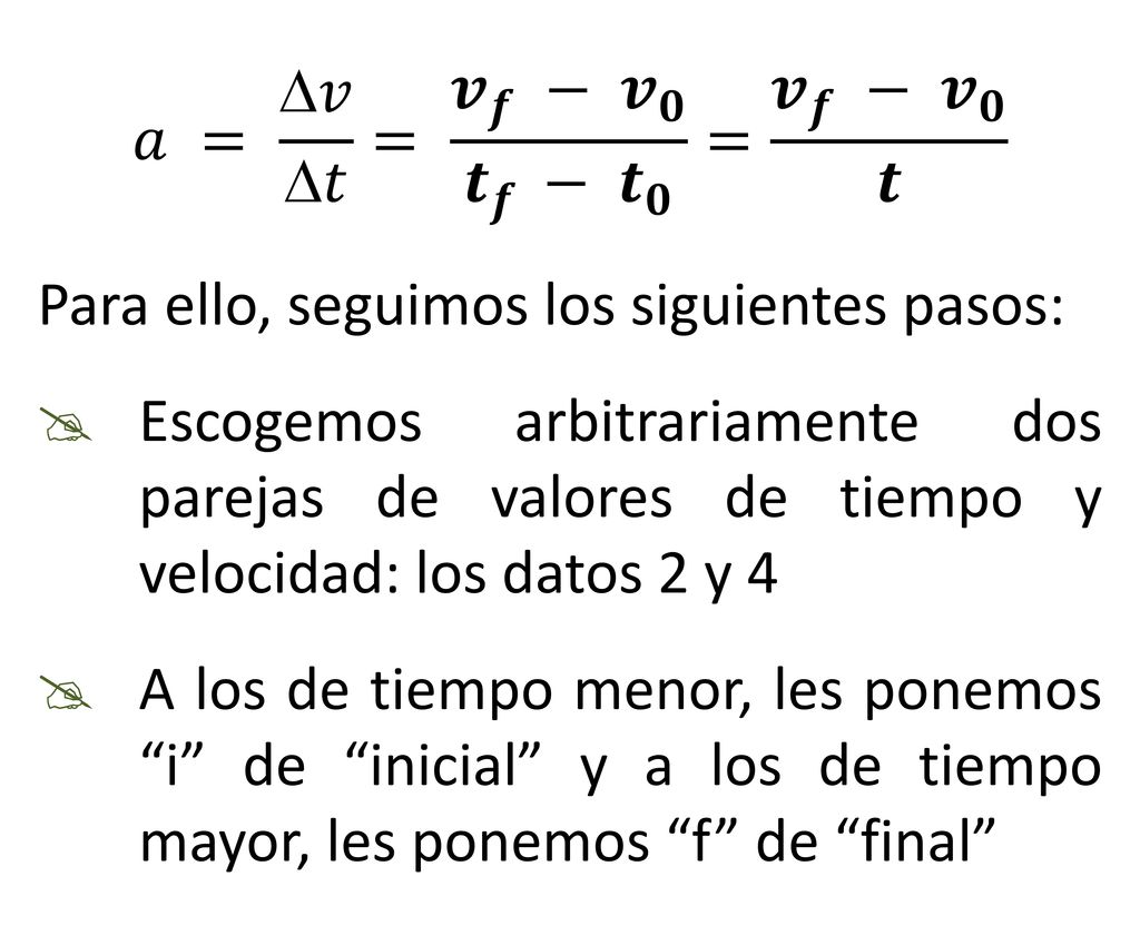 𝑎 = 𝑣 𝑡 = 𝒗 𝒇 − 𝒗 𝟎 𝒕 𝒇 − 𝒕 𝟎 = 𝒗 𝒇 − 𝒗 𝟎 𝒕