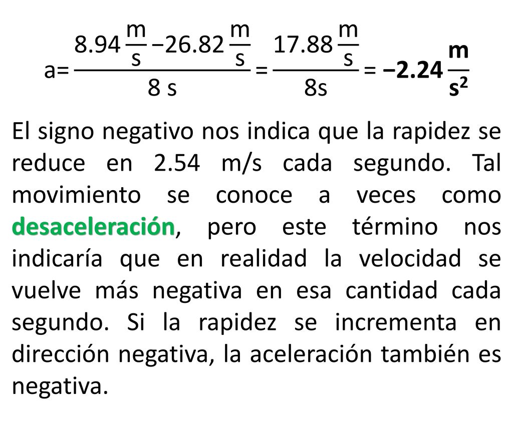 a= 8.94 m s −26.82 m s 8 s = m s 8s = −2.24 m s2