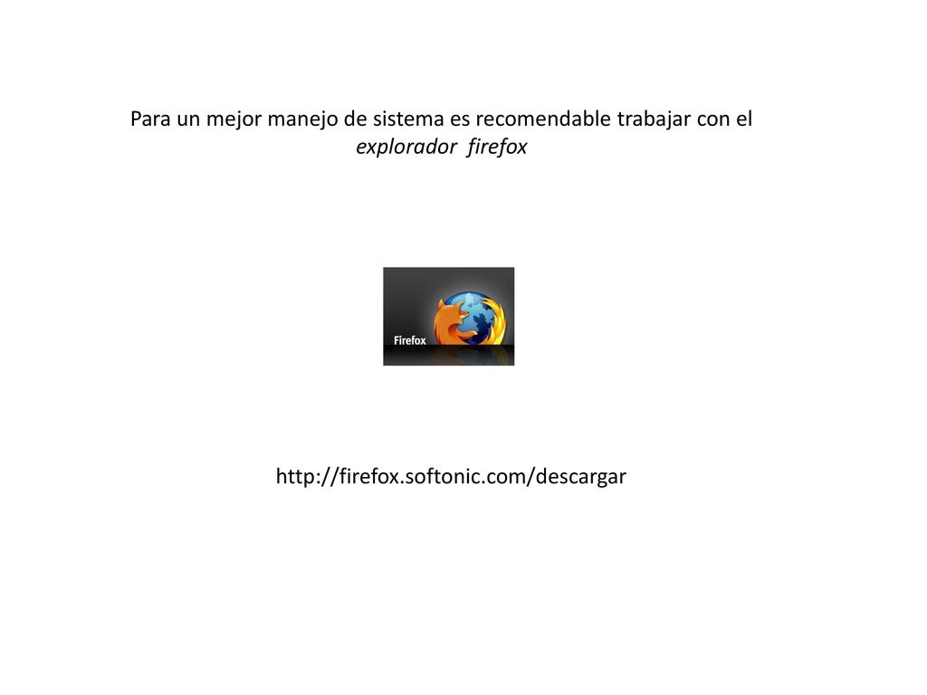 Para un mejor manejo de sistema es recomendable trabajar con el explorador firefox