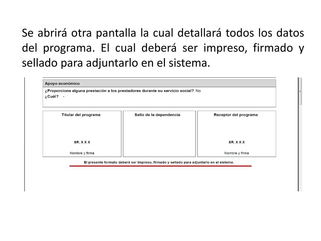 Se abrirá otra pantalla la cual detallará todos los datos del programa
