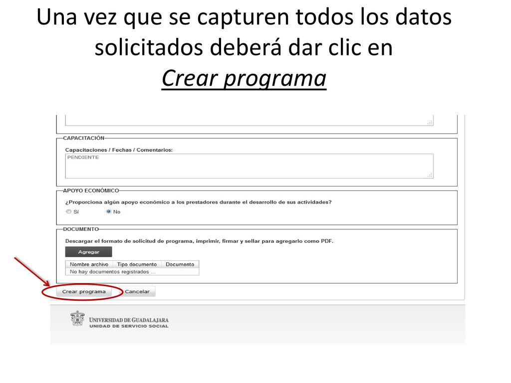 Una vez que se capturen todos los datos solicitados deberá dar clic en Crear programa