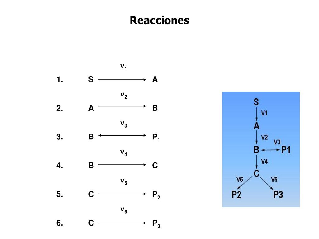 Reacciones 1 1. S A 2 2. A B 3 3. B P1 4 4. B C 5 5. C P2 6