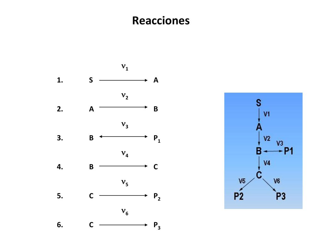 Reacciones 1 1. S A 2 2. A B 3 3. B P1 4 4. B C 5 5. C P2 6