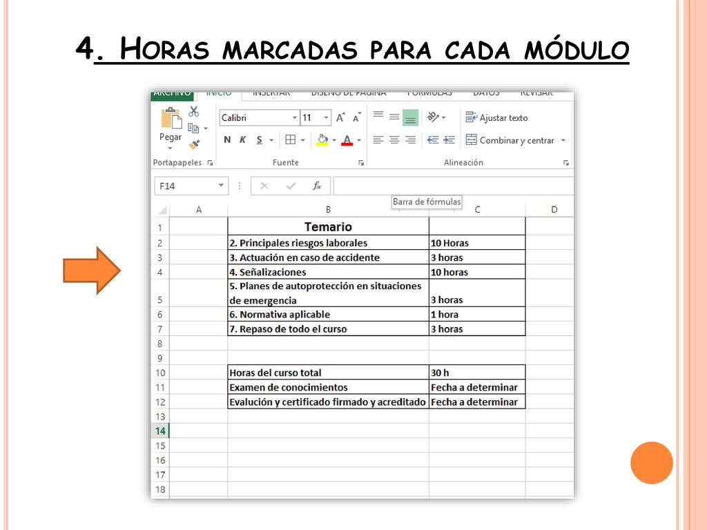 4. Horas marcadas para cada módulo