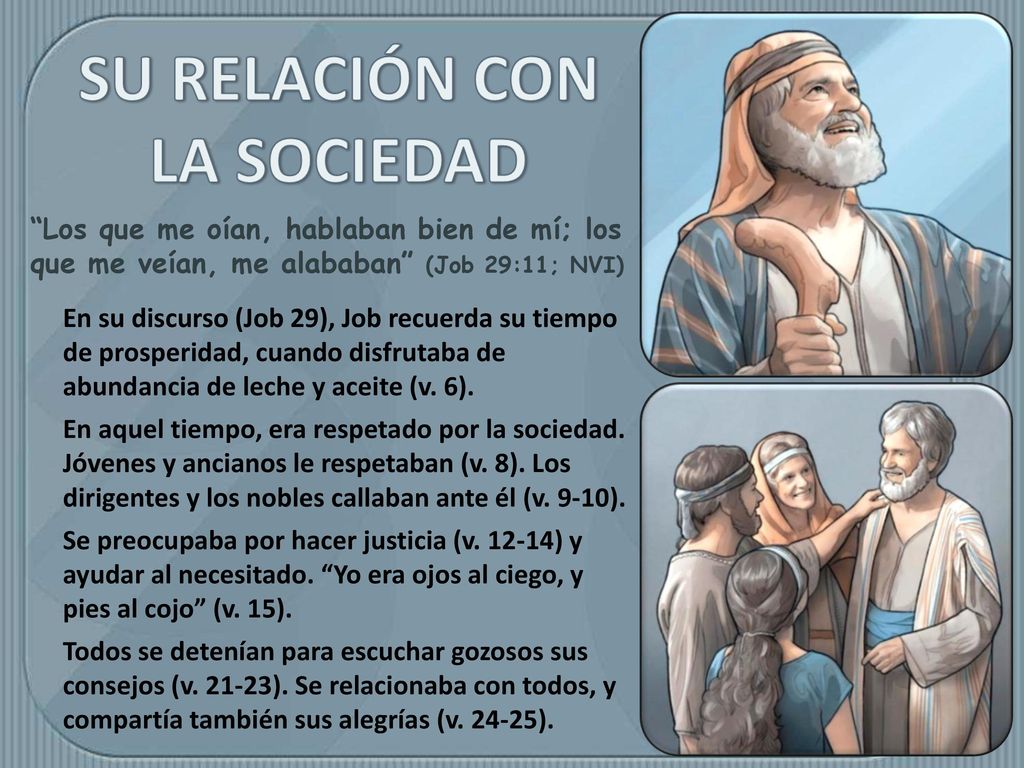 Los que me oían, hablaban bien de mí; los que me veían, me alababan (Job 29:11; NVI)