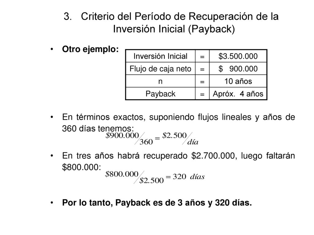 3. Criterio del Período de Recuperación de la Inversión Inicial (Payback)