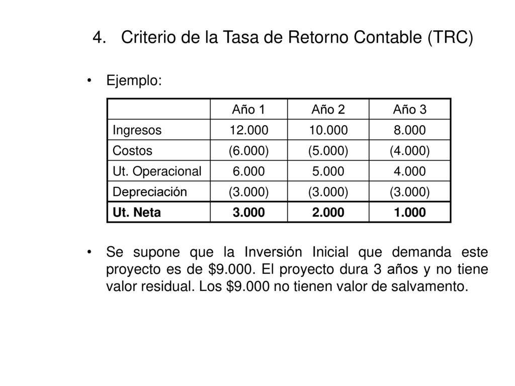 4. Criterio de la Tasa de Retorno Contable (TRC)