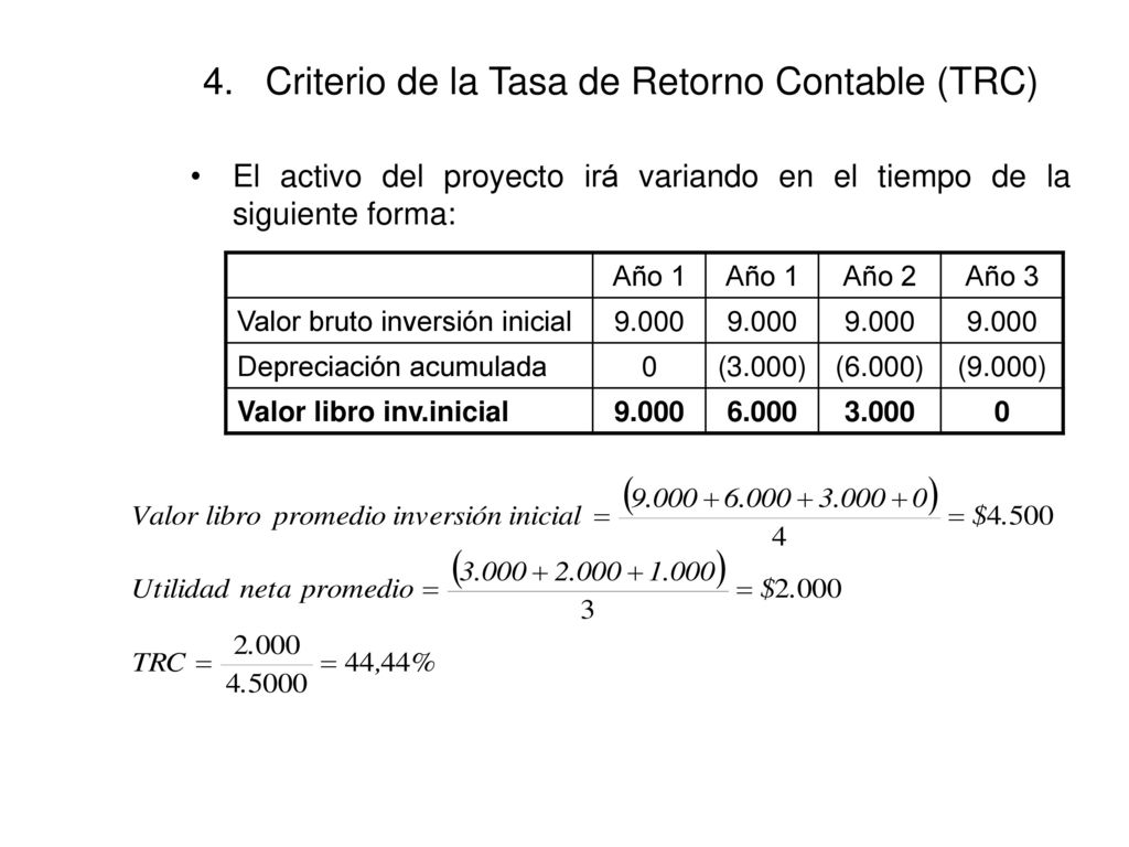 4. Criterio de la Tasa de Retorno Contable (TRC)