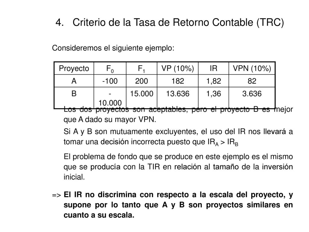 4. Criterio de la Tasa de Retorno Contable (TRC)