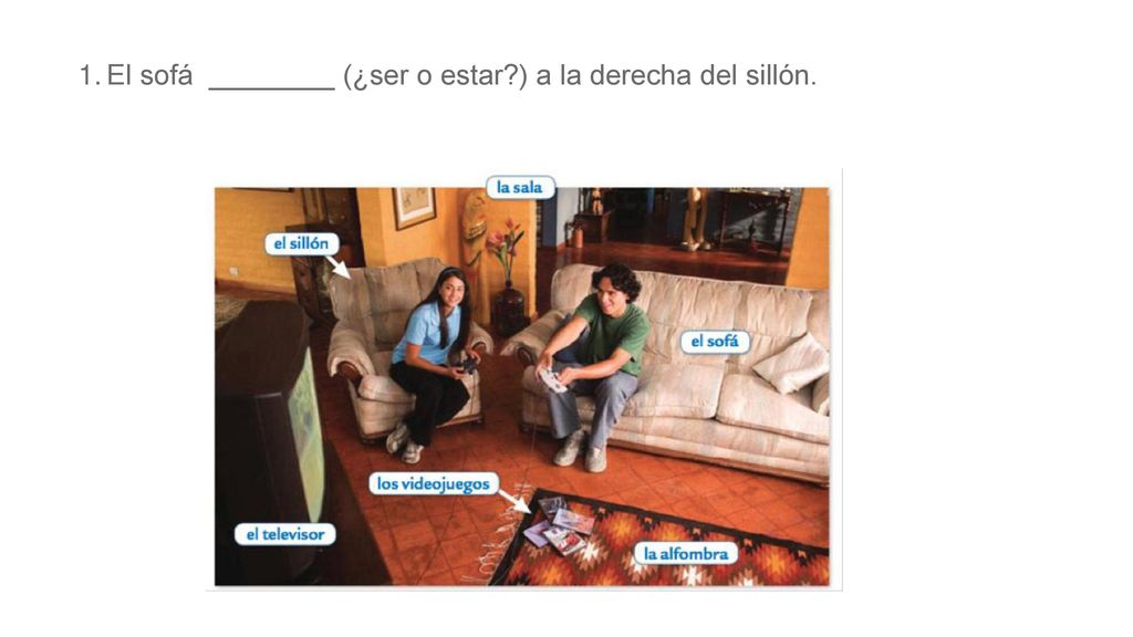 El sofá ________ (¿ser o estar ) a la derecha del sillón.
