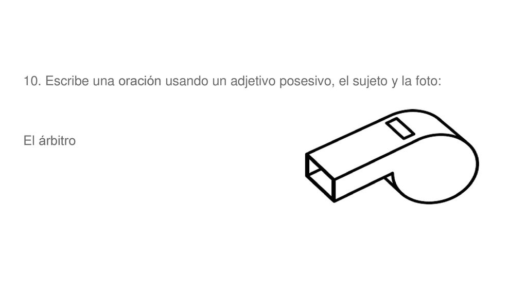 10. Escribe una oración usando un adjetivo posesivo, el sujeto y la foto: