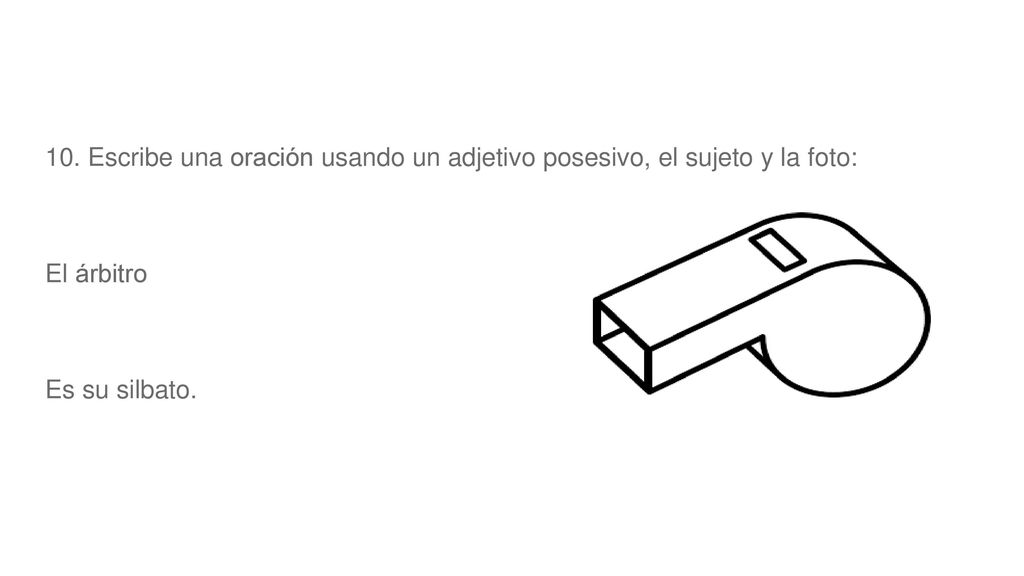 10. Escribe una oración usando un adjetivo posesivo, el sujeto y la foto: