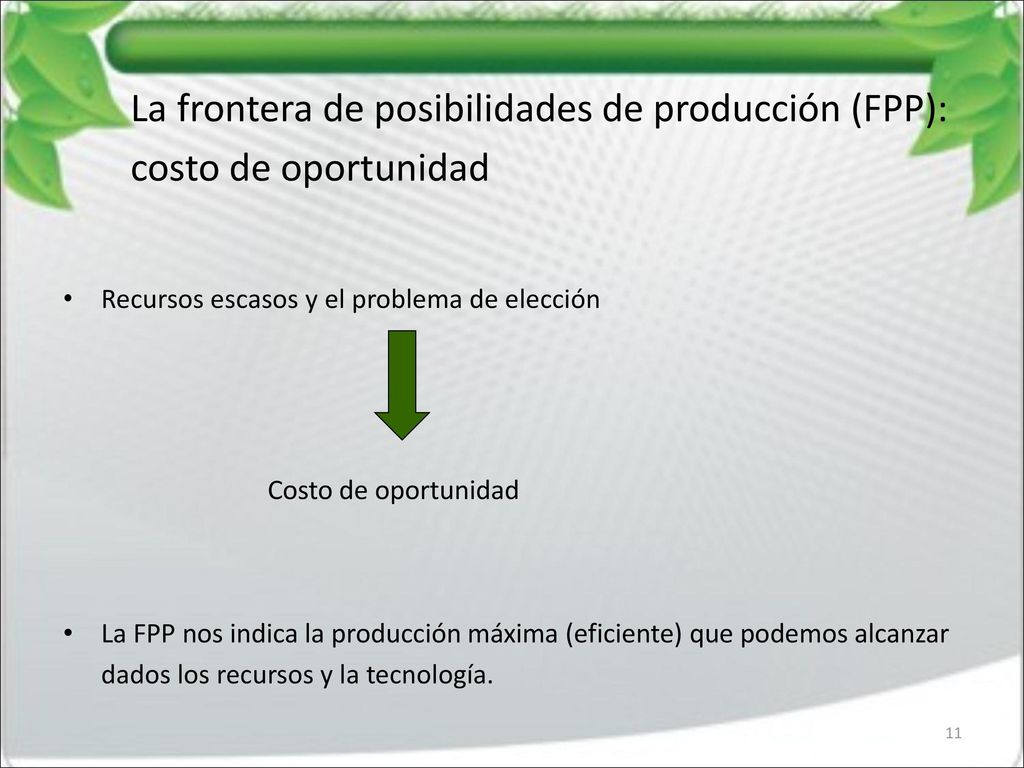 La frontera de posibilidades de producción (FPP): costo de oportunidad