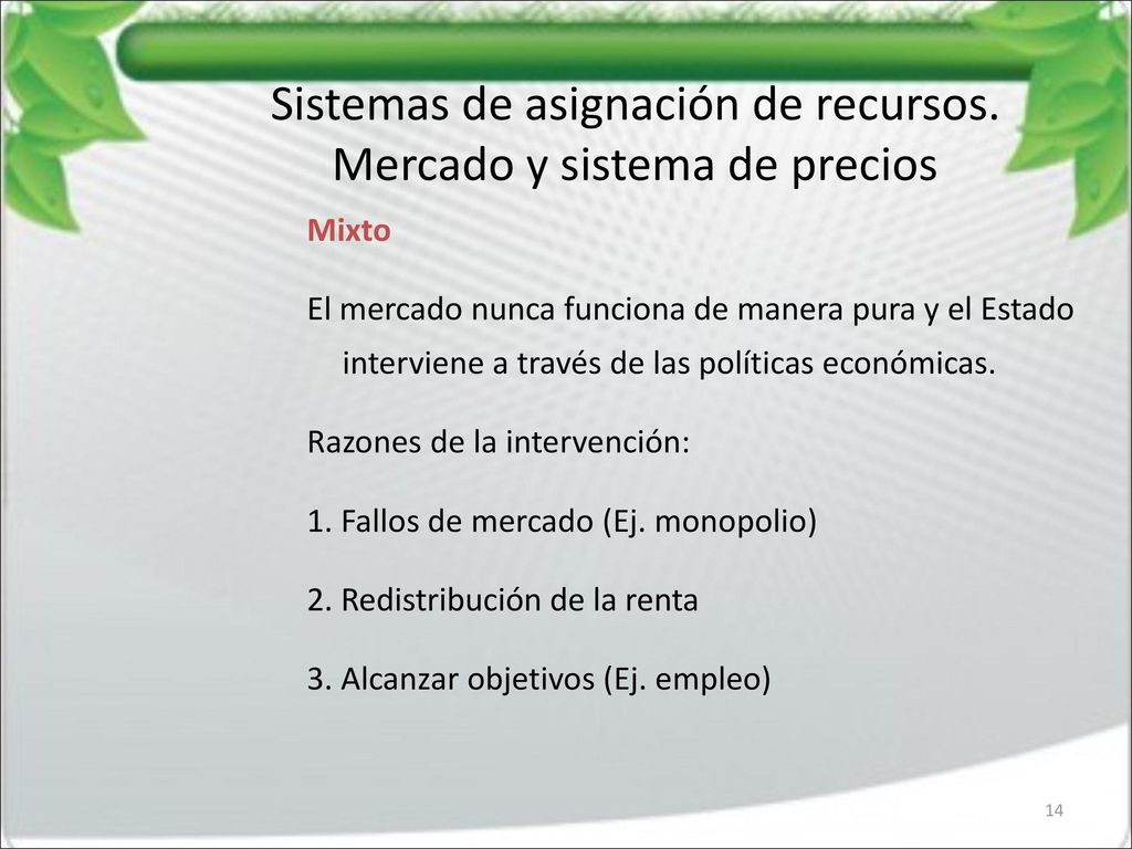 Sistemas de asignación de recursos. Mercado y sistema de precios
