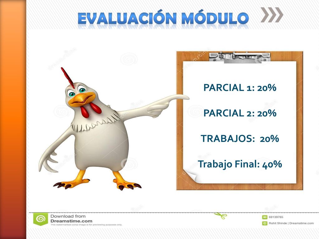 EVALUACIÓN MÓDULO PARCIAL 1: 20% PARCIAL 2: 20% TRABAJOS: 20%