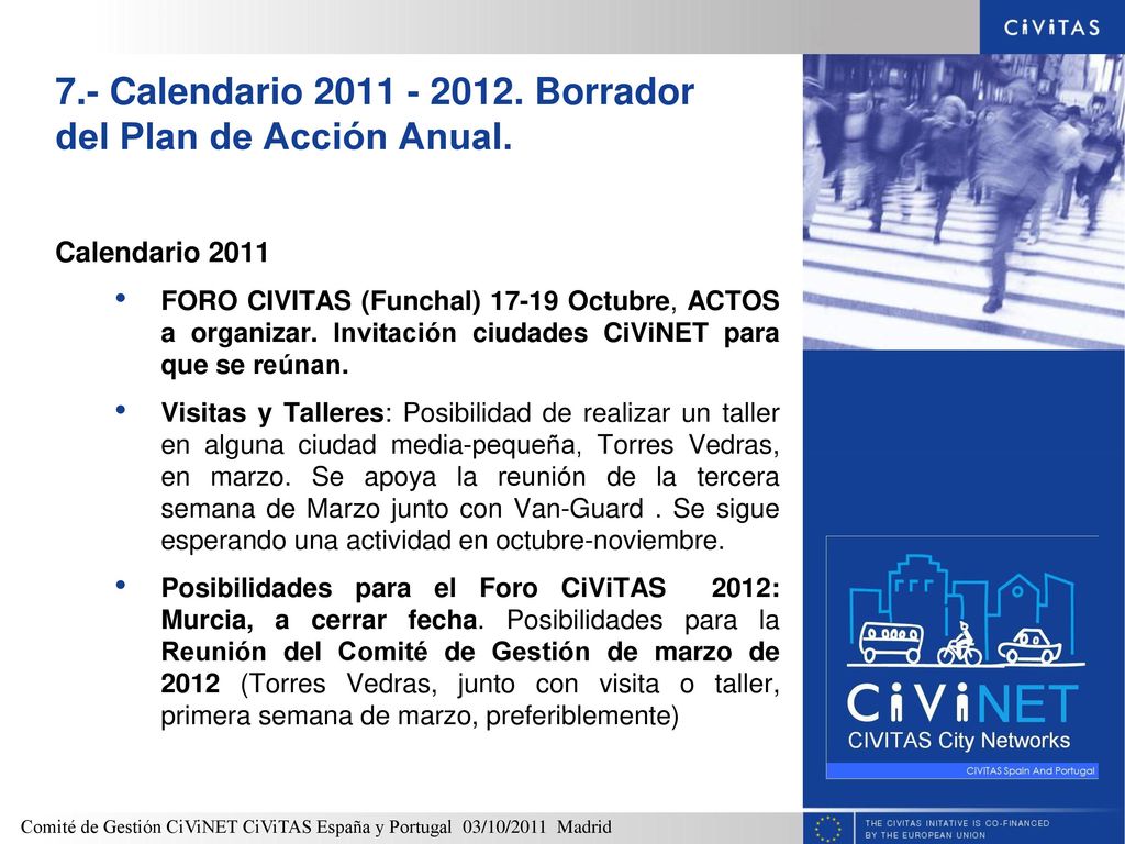 7.- Calendario Borrador del Plan de Acción Anual.