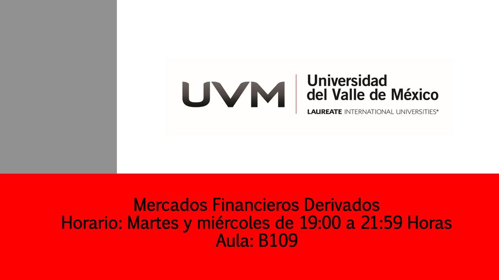 Mercados Financieros Derivados Horario: Martes y miércoles de 19:00 a 21:59 Horas Aula: B109