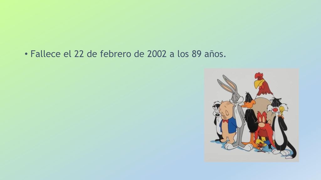 Fallece el 22 de febrero de 2002 a los 89 años.