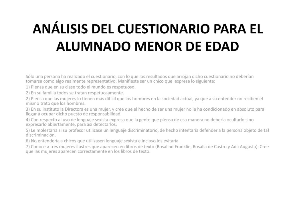 Análisis del cuestionario para el alumnado menor de edad