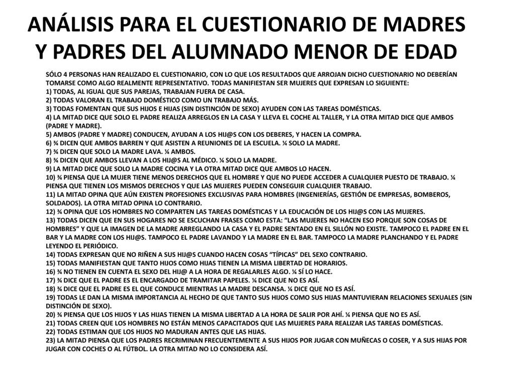 ANÁLISIS PARA EL CUESTIONARIO DE MADRES Y PADRES DEL ALUMNADO MENOR DE EDAD