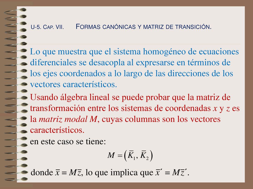 donde x = M z, lo que implica que x´ = M z´.
