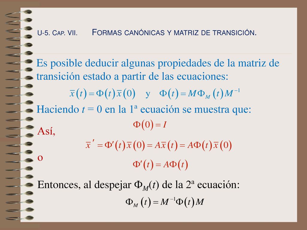 Haciendo t = 0 en la 1ª ecuación se muestra que: