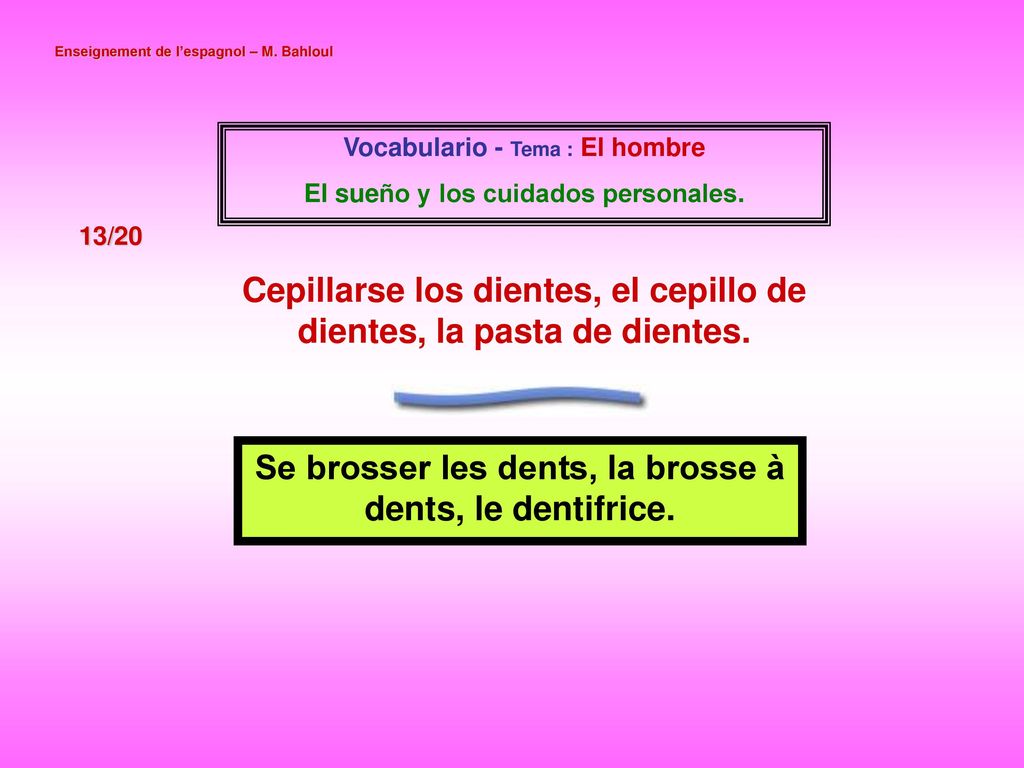 Cepillarse los dientes, el cepillo de dientes, la pasta de dientes.