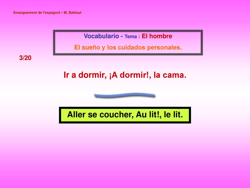Ir a dormir, ¡A dormir!, la cama. Aller se coucher, Au lit!, le lit.