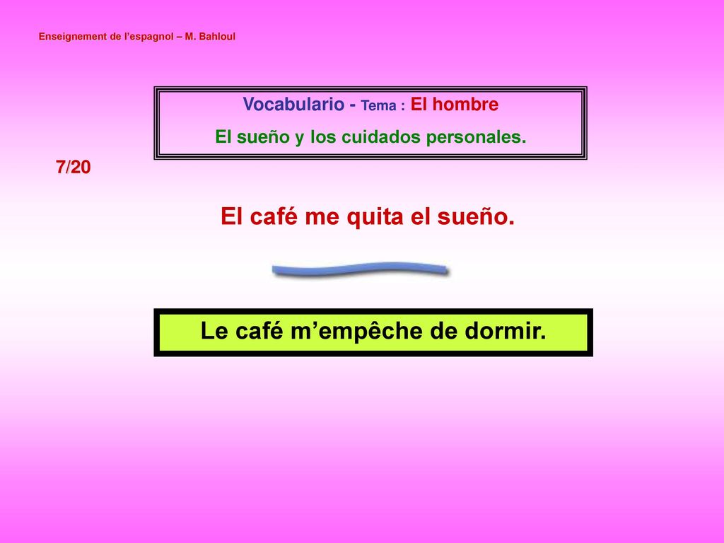 El café me quita el sueño. Le café m’empêche de dormir.