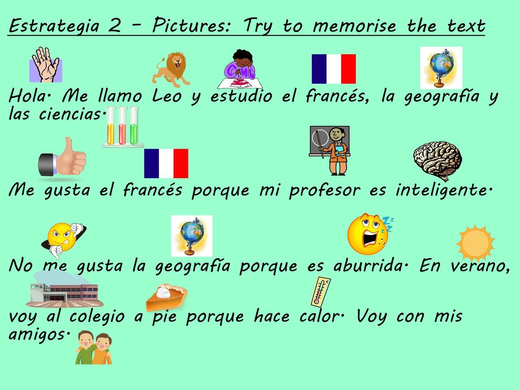 Estrategia 2 – Pictures: Try to memorise the text