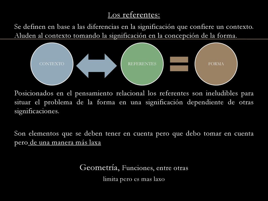 El pensamiento relacional selecciona los referentes, descubre aquellos datos que conciernen a la estructura espacial y a las otras relaciones del esquema, abren alternativas de desarrollo formal.