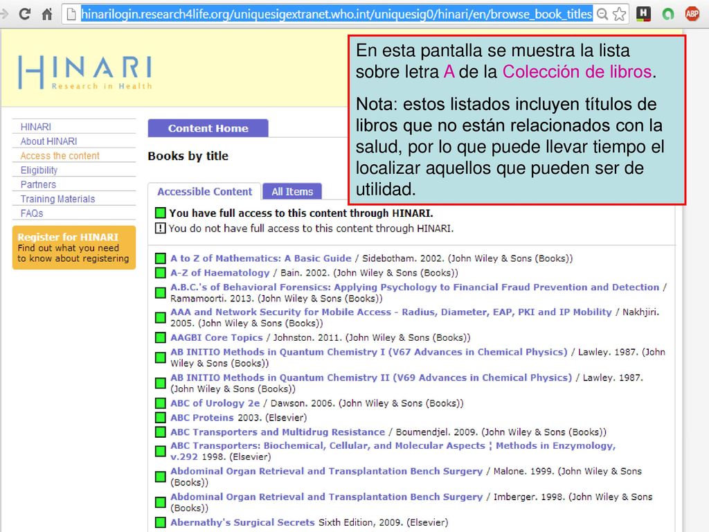 En esta pantalla se muestra la lista sobre letra A de la Colección de libros.