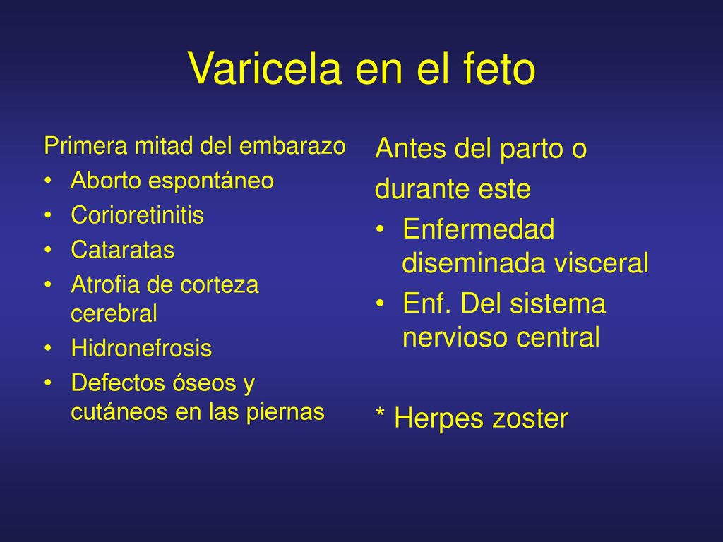 Varicela en el feto Antes del parto o durante este