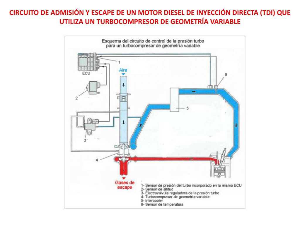 CIRCUITO DE ADMISIÓN Y ESCAPE DE UN MOTOR DIESEL DE INYECCIÓN DIRECTA (TDI) QUE UTILIZA UN TURBOCOMPRESOR DE GEOMETRÍA VARIABLE