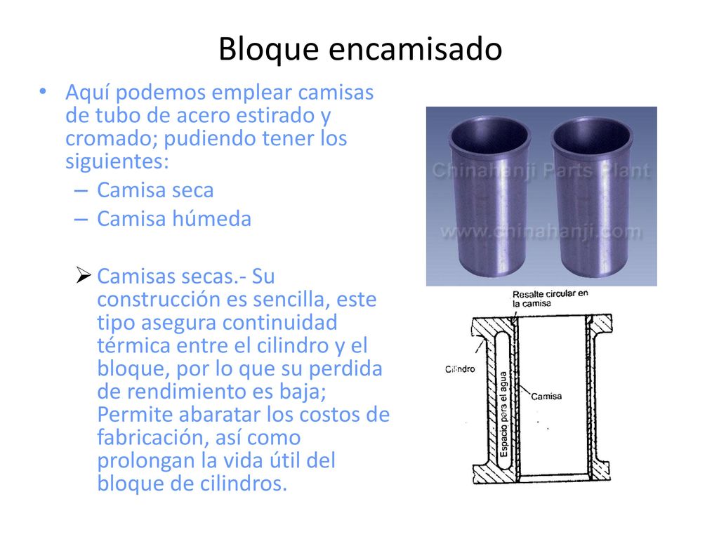 Bloque encamisado Aquí podemos emplear camisas de tubo de acero estirado y cromado; pudiendo tener los siguientes: