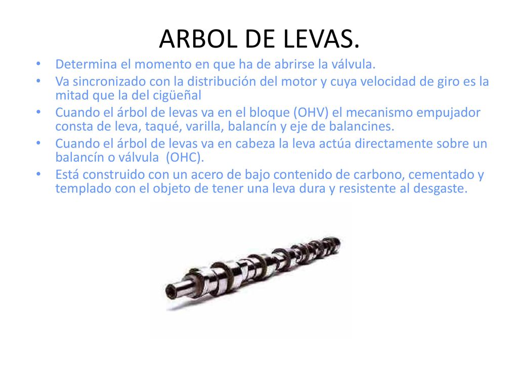 ARBOL DE LEVAS. Determina el momento en que ha de abrirse la válvula.