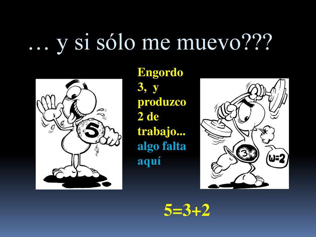 … y si sólo me muevo Engordo 3, y produzco 2 de trabajo... algo falta aquí. Pero si como 5 y produzco solo trabajo