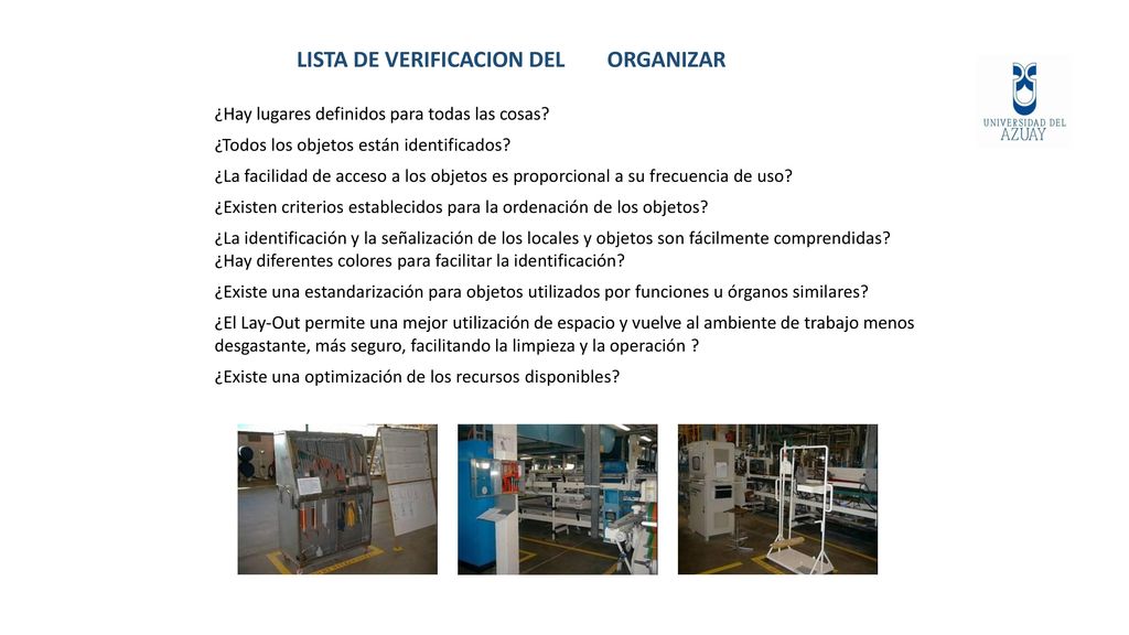 LISTA DE VERIFICACION DEL ORGANIZAR