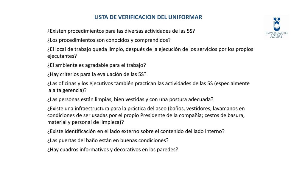 LISTA DE VERIFICACION DEL UNIFORMAR