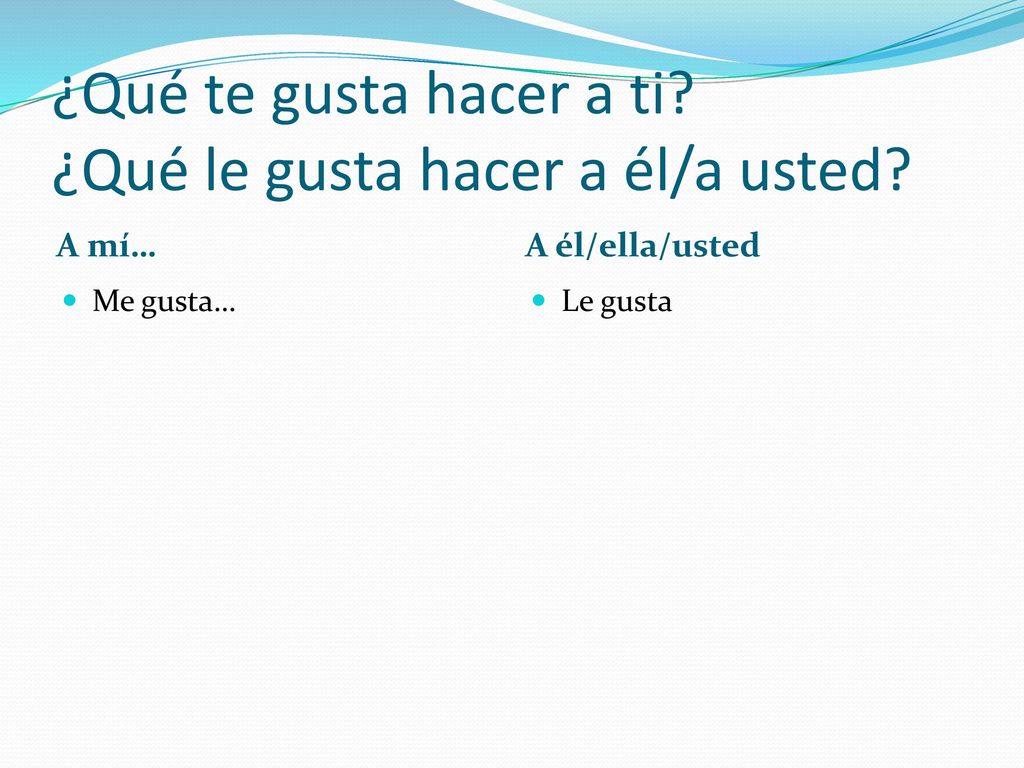 ¿Qué te gusta hacer a ti ¿Qué le gusta hacer a él/a usted