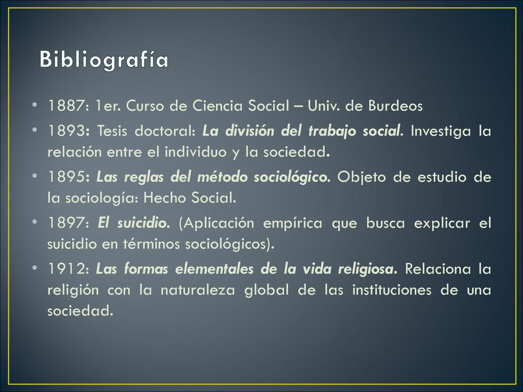 Bibliografía 1887: 1er. Curso de Ciencia Social – Univ. de Burdeos