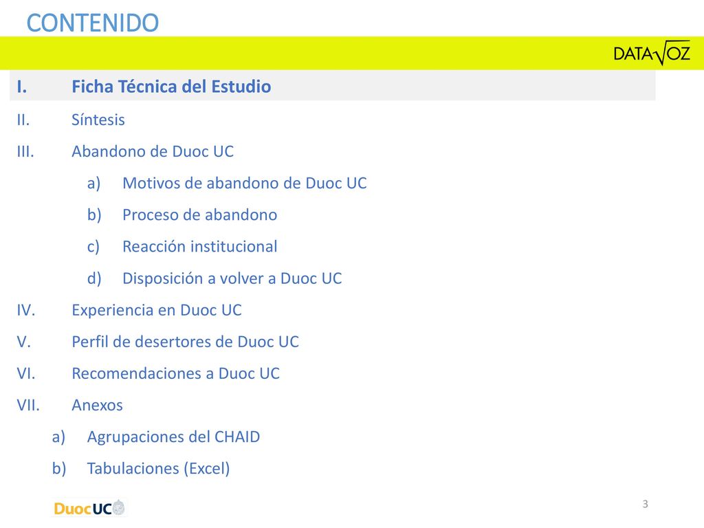 CONTENIDO Ficha Técnica del Estudio Síntesis Abandono de Duoc UC