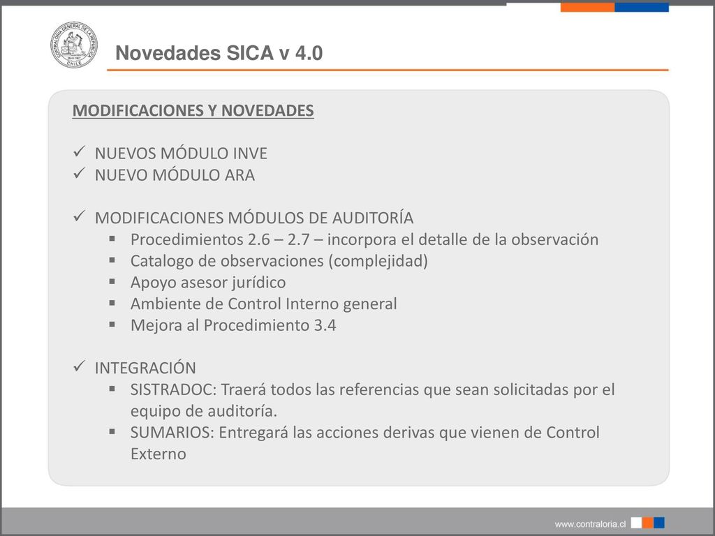Novedades SICA v 4.0 MODIFICACIONES Y NOVEDADES NUEVOS MÓDULO INVE
