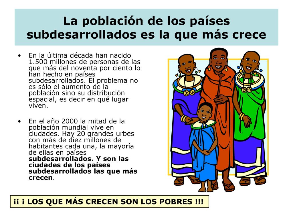 La población de los países subdesarrollados es la que más crece