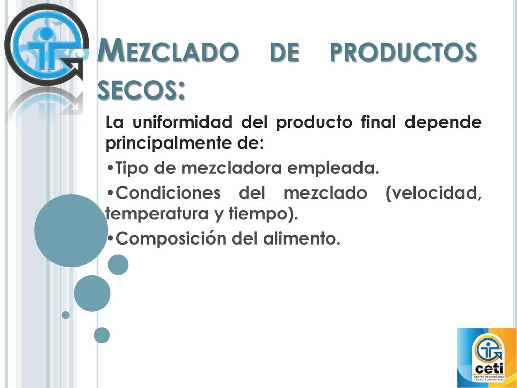 Mezclado de productos secos: