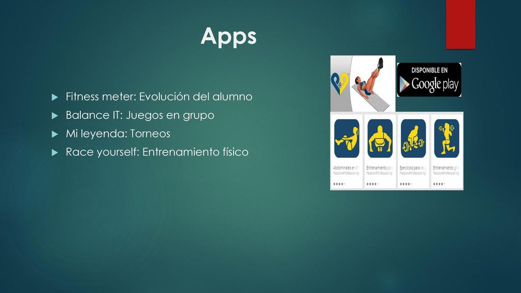 Apps Fitness meter: Evolución del alumno Balance IT: Juegos en grupo
