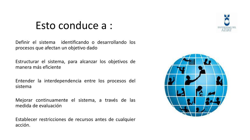 Esto conduce a : Definir el sistema identificando o desarrollando los procesos que afectan un objetivo dado.