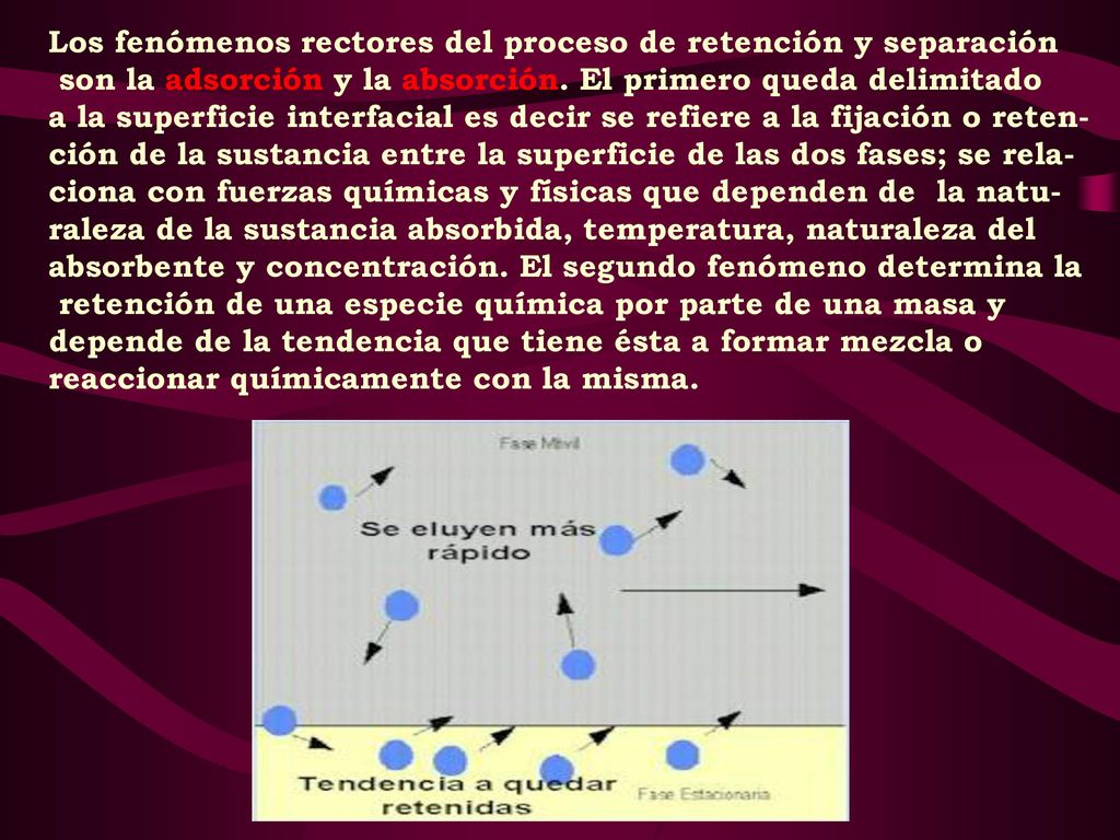 Los fenómenos rectores del proceso de retención y separación