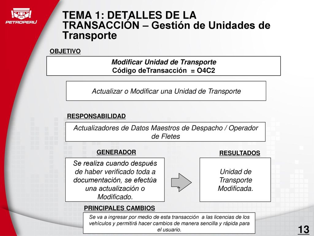 TEMA 1: DETALLES DE LA TRANSACCIÓN – Gestión de Unidades de Transporte